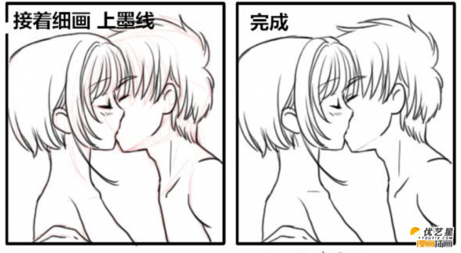 kiss中的男女生静态时插画教程接吻分六个简单小步骤的男女生kiss插画