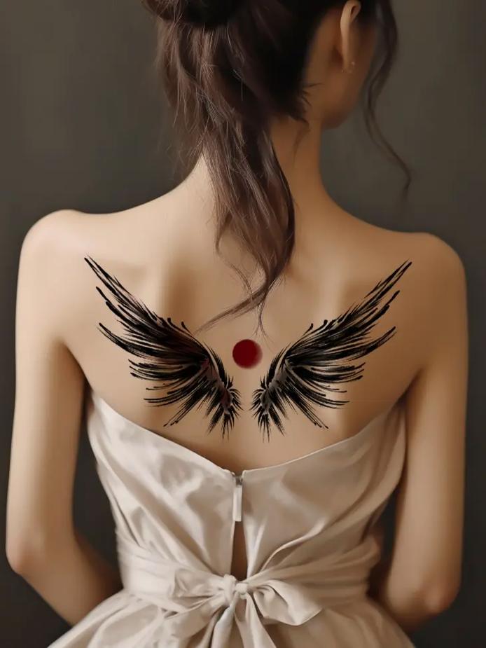 女神后背翅膀刺青:自成羽翼,造风飞翔 .#女生翅膀刺青 #手 - 抖音