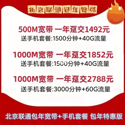 北京联通包年光纤宽带送手机套餐包年融合版