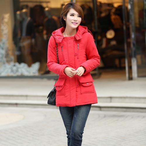 韩版冬季女装加厚大码连帽女式中长款棉袄女棉衣外套
