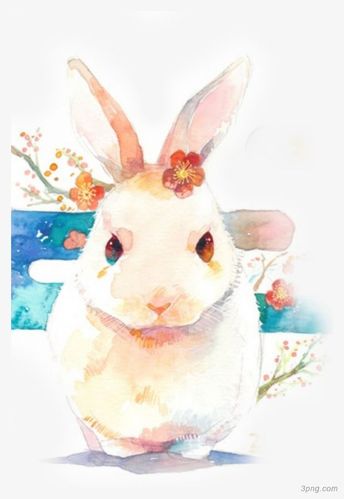 卡通水彩兔子png素材透明免抠图片动植人物