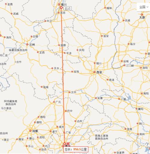银川至重庆航空线是多少公里.