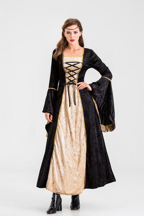 欧式复古宫廷裙欧洲中世纪收腰法式长裙公主贵族礼服英伦风连衣裙