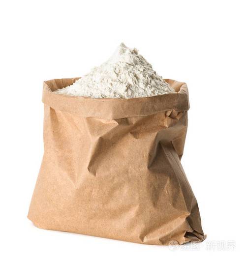 纸袋用白色背景上的面粉