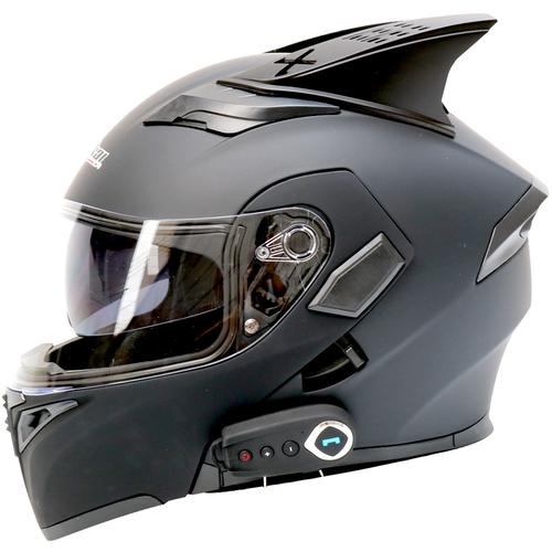 摩托车头盔男女全盔带蓝牙耳机内置一体无线对讲机车骑行带牛犄角