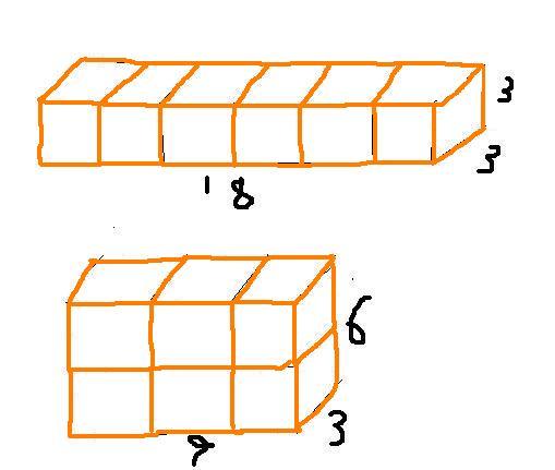 把六个棱长为3cm的正方体拼成长方体,拼成的长方体的表面积可能是?