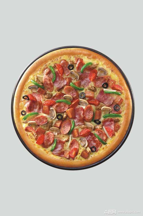 香肠培根披萨食品摄影图片