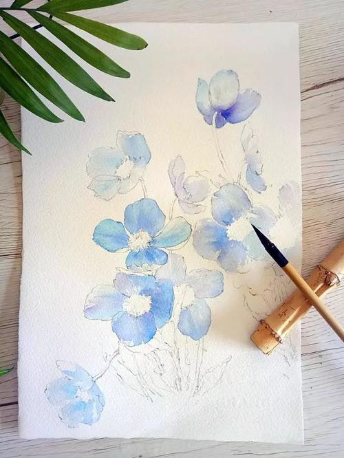 【绘画教程】美到极致的蓝罂粟水彩画教程