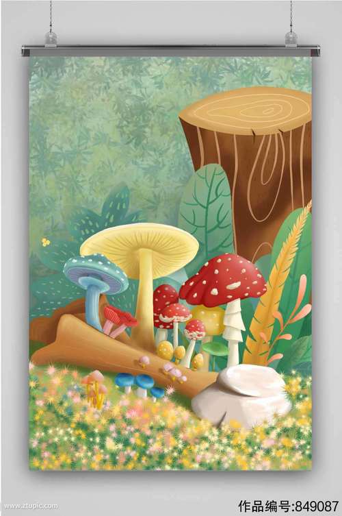 蘑菇创意卡通手绘抽象插画海报