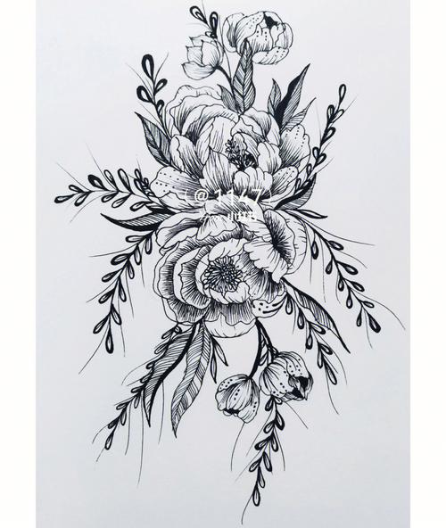 黑白花卉手绘图片