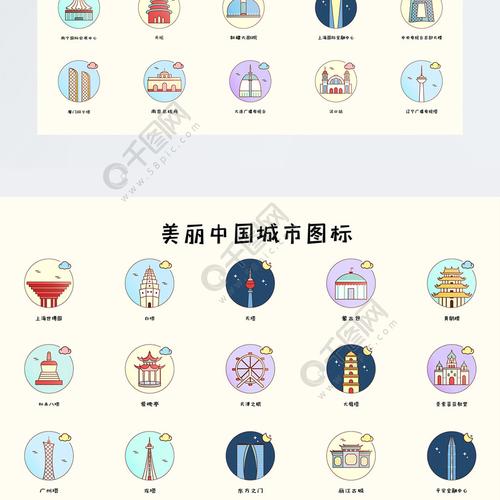 中国城市旅游地标图标icon
