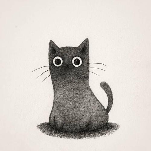 葡萄牙插图画家luis coelho作品不一样的猫咪黑白短线条画萌宠插画