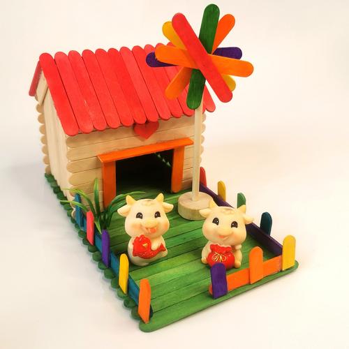 雪糕棒儿童手工制作diy模型小屋材料包幼儿园益智猪装饰生日礼物