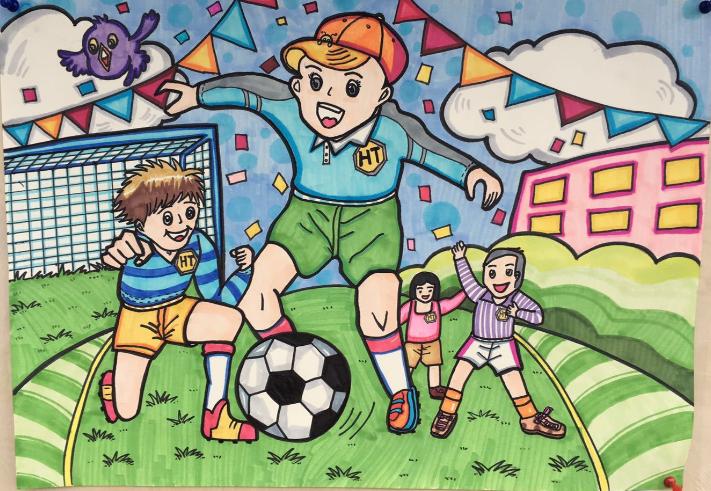 踢足球男孩儿童水彩画,图片,儿童画教程-学笔画