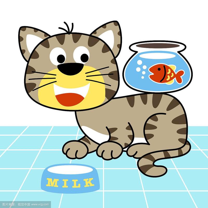 小猫咪和鱼在水族馆卡通