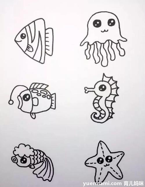 海底生物简笔画,海底生物简笔画带颜色 简笔画图片大全-蒲城教育文学