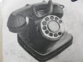 素描老式手摇电话机