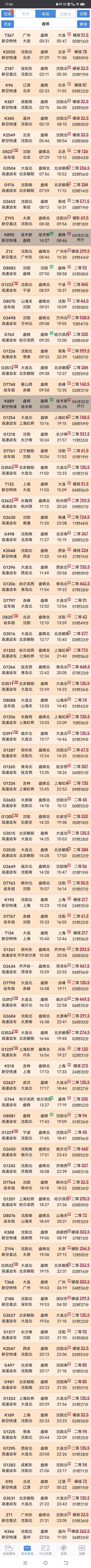 盘锦站列车时刻表