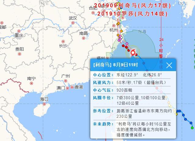 2019台风最新消息 第9号台风利奇马/10号台风罗莎路径实时发布系统图