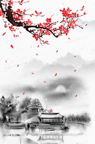 复古中国风意境山水梅花背景