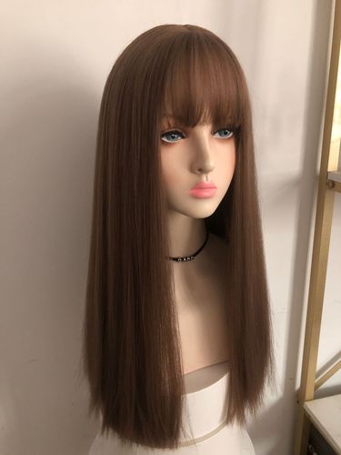 新款可爱齐刘海网红黑长直发假发女全头套式女士自然色假头发