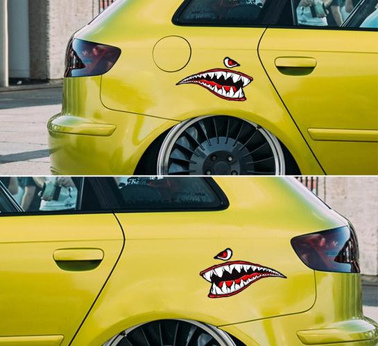 跨境 鲨鱼嘴车贴纸 鲨鱼牙齿车门侧门装饰拉花个性车贴 反光材料
