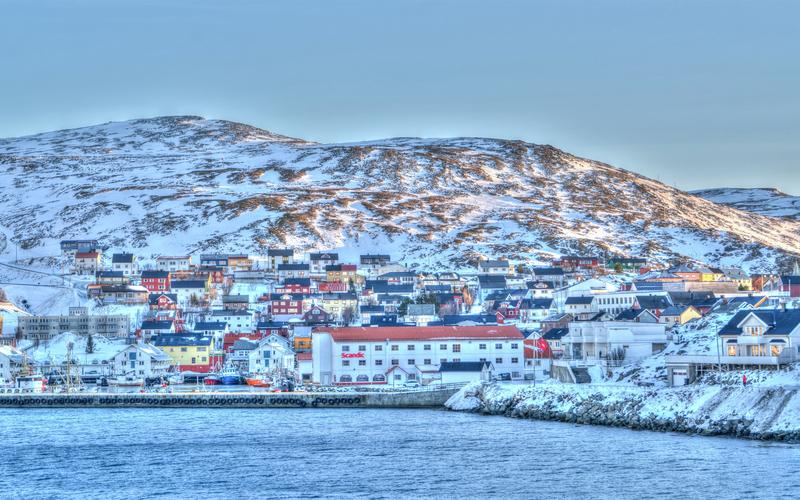 斯堪的纳维亚,挪威,海港,海岸,海岸,冬天,积雪 壁纸 - 2880x1800