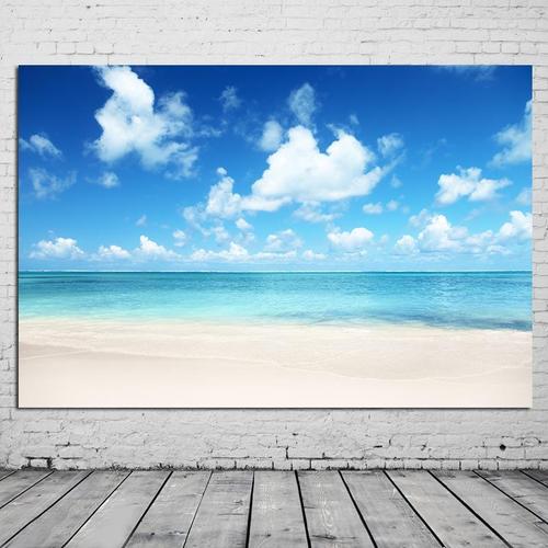 蓝色大海海浪海报沙滩蓝天白云唯美风景画客厅背景卧室墙贴画w231