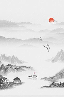 大气水墨中国风清明节祭祖山水景色背景素材
