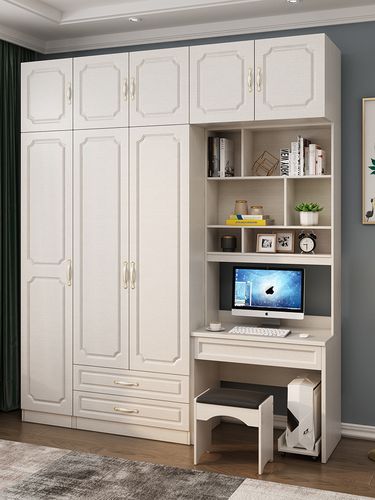 台式家用家用电脑电脑桌带顶柜欧式衣柜一体组合卧室连体书桌柜
