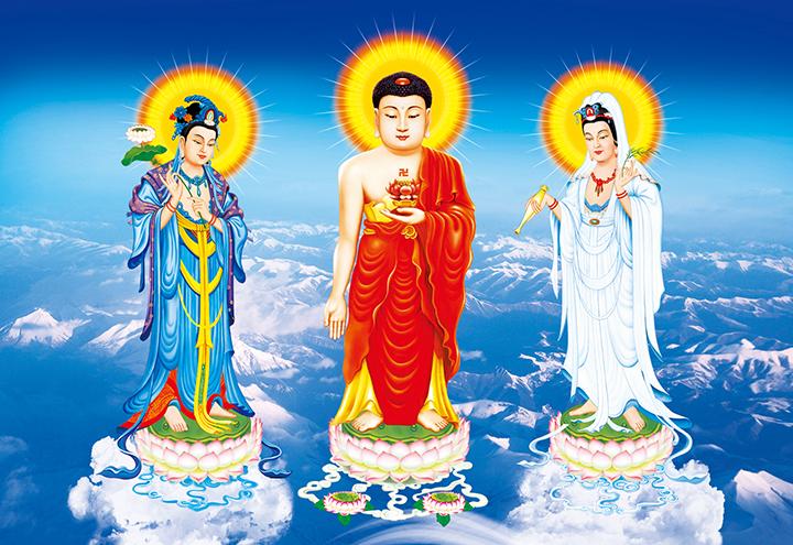 西方三圣挂画三圣图西方三圣佛像画像阿弥陀佛观音菩萨大势至菩萨佛教