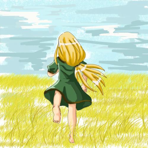 跪求一个女生在草原上奔跑的图片,要背影,不要晚上的,要得是那种很