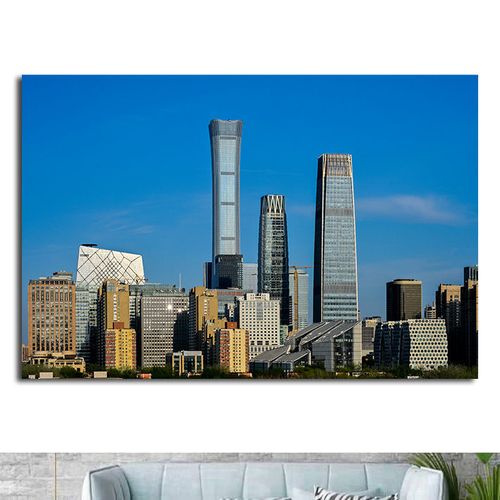 北京国贸cbd经济中心建筑风景画海报制作办公室背景墙贴画墙画5
