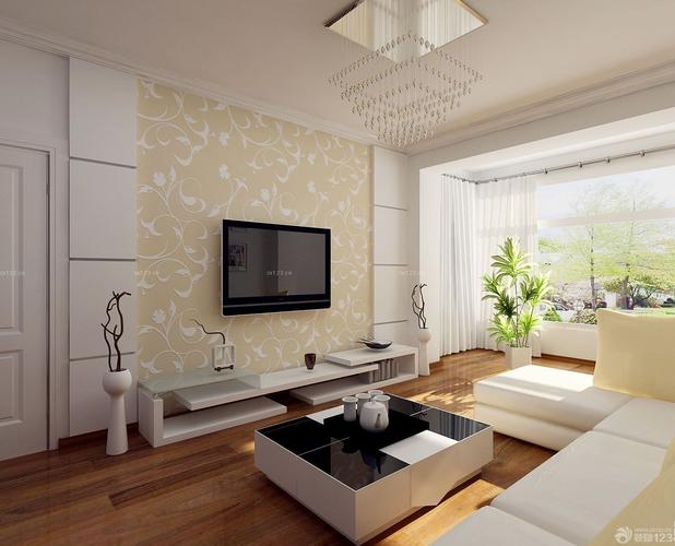温馨现代家装客厅电视背景墙墙纸设计效果图