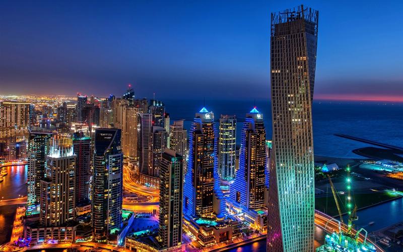 迪拜,城市,夜晚,灯光,建筑,摩天大楼 壁纸 - 1440x900