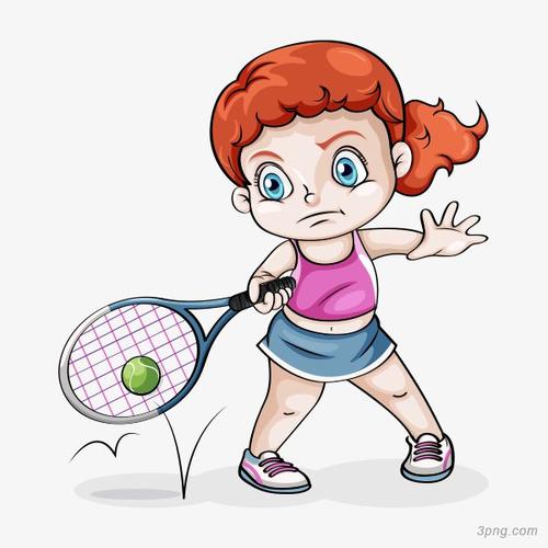 手绘卡通打网球女孩