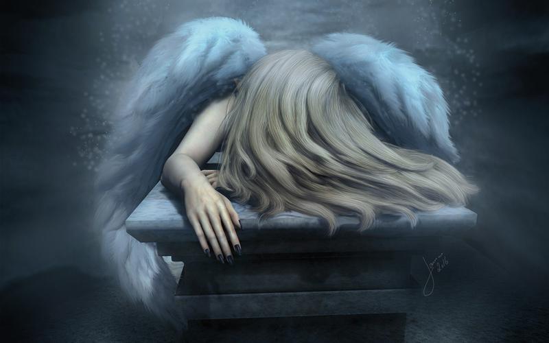 悲伤天使,女孩,头发,翅膀