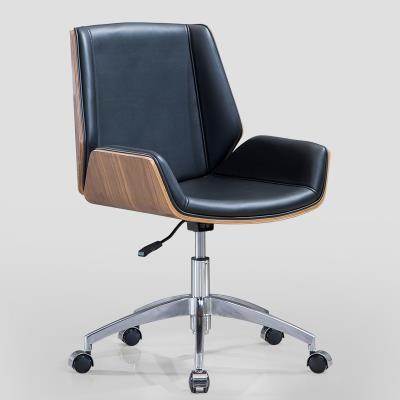 办公老板椅现代简约舒适久坐靠背木可升降皮转椅电脑椅家用无扶手