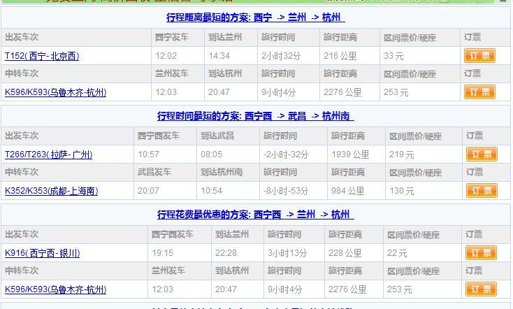 青海西宁到杭州的火车票是多少
