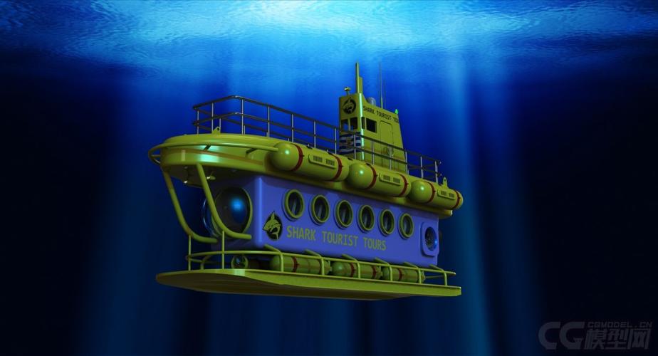 观光游轮,潜水器3d模型,潜水艇,2用轮船.