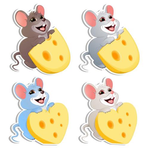 4款可爱吃奶酪的卡通老鼠图片免抠矢量图素材