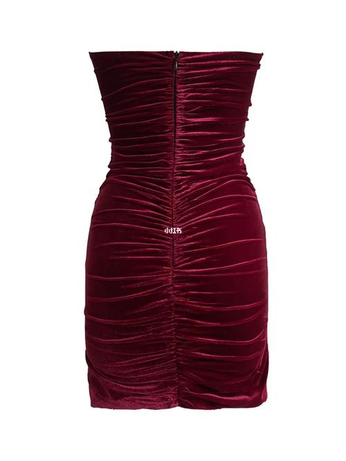 法式红色丝绒蕾丝拼接包臀裙性感褶皱连衣裙