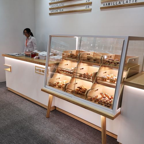 新品实木面包展示柜铁艺中岛边柜玻璃商用蛋糕面包展柜