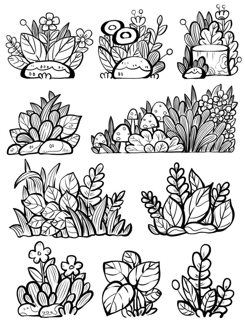 植物花丛98简笔画4 儿童画植物花丛控笔练习,万能素材.