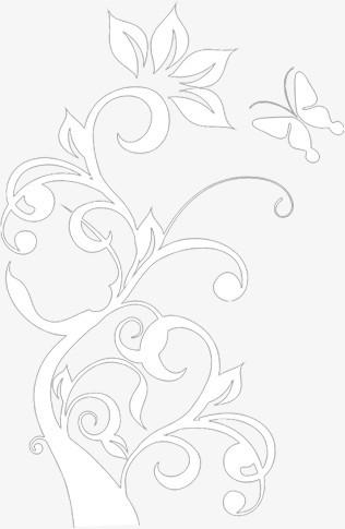 黑白简约手绘花朵蝴蝶