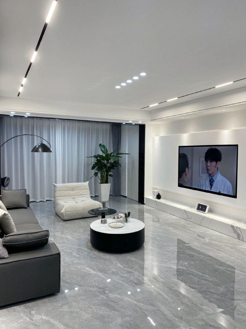 黑白灰现代简约风|客厅软装分享 附93 94灰色瓷砖搭配大白墙视觉