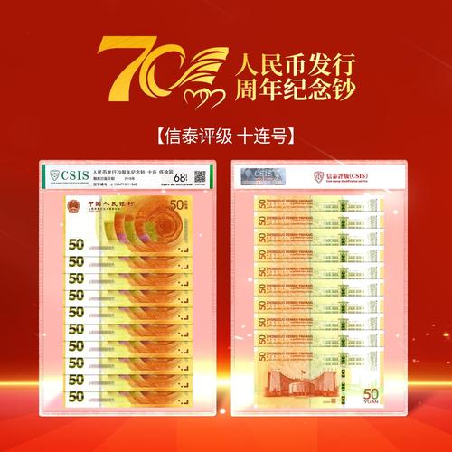 人民币发行70周年新版50元黄金钞十连号(信泰封装评级68分)-阿里巴巴