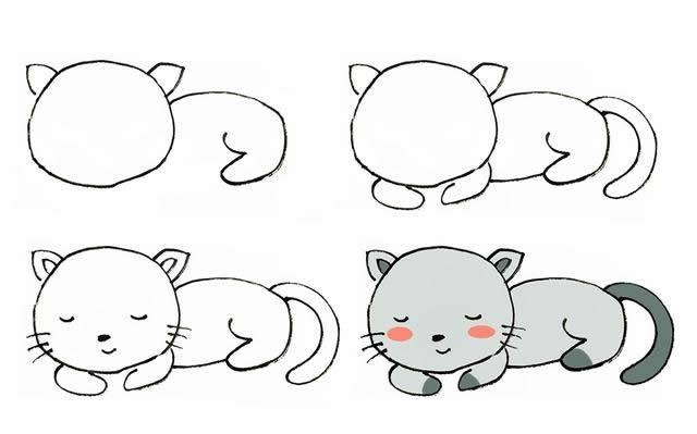 儿童简笔画可爱的小猫画法步骤图片八
