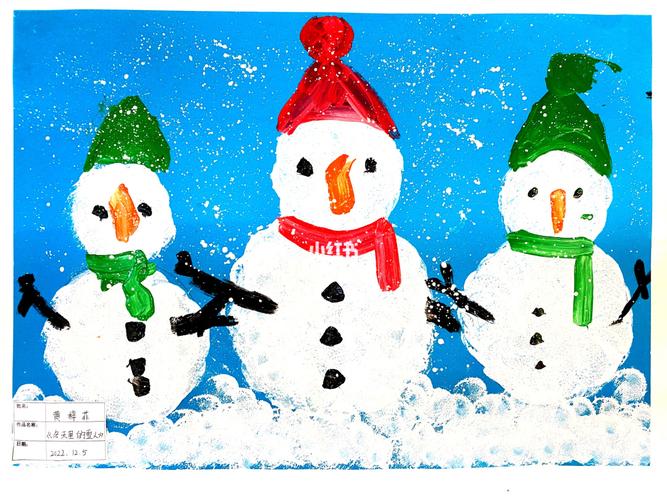 创意美术绘画《冬天里的雪人》