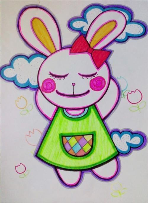 儿童彩笔画作品:小兔姑娘上一个图片:儿童彩笔画作品:小兔的房子下一